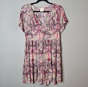 KNOX ROSE Floral Gauze Midi Dress Sz XS Peasant Tiered Boho Cottagecore  Paisley